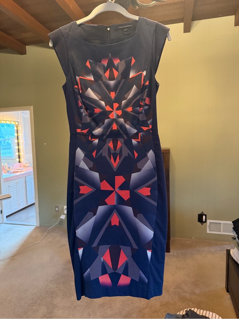 French Connection Navy Midi Dress with Geometric Print